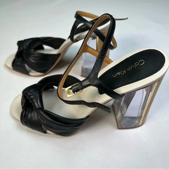 Calvin Klein Laureen acrylic / wooden block heel sandals Sz 9.5 worn in store - Picture 6 of 12